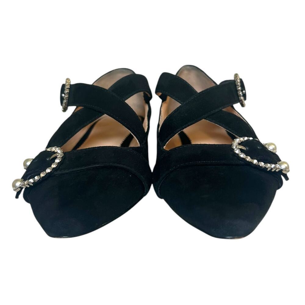 J. Crew Women’s 'Marina' Suede Pointed-Toe Flats Rhinestones Pearl, Black Size 7 - Picture 4 of 7
